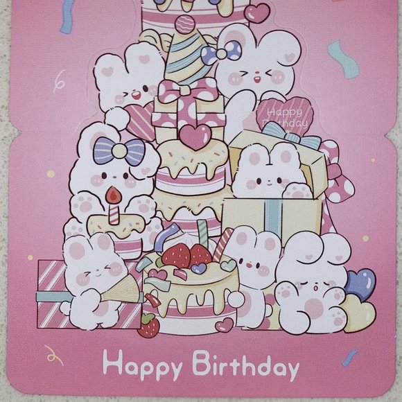 Kawaii Bunny Rabbits "Happy Birthday" pop up greeting card without envelope - Picture 2 of 2